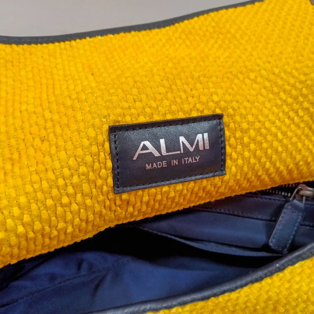 ALMI Bag Italian Nubby Textured Fabric with Genuine Black Leather Trim & Straps